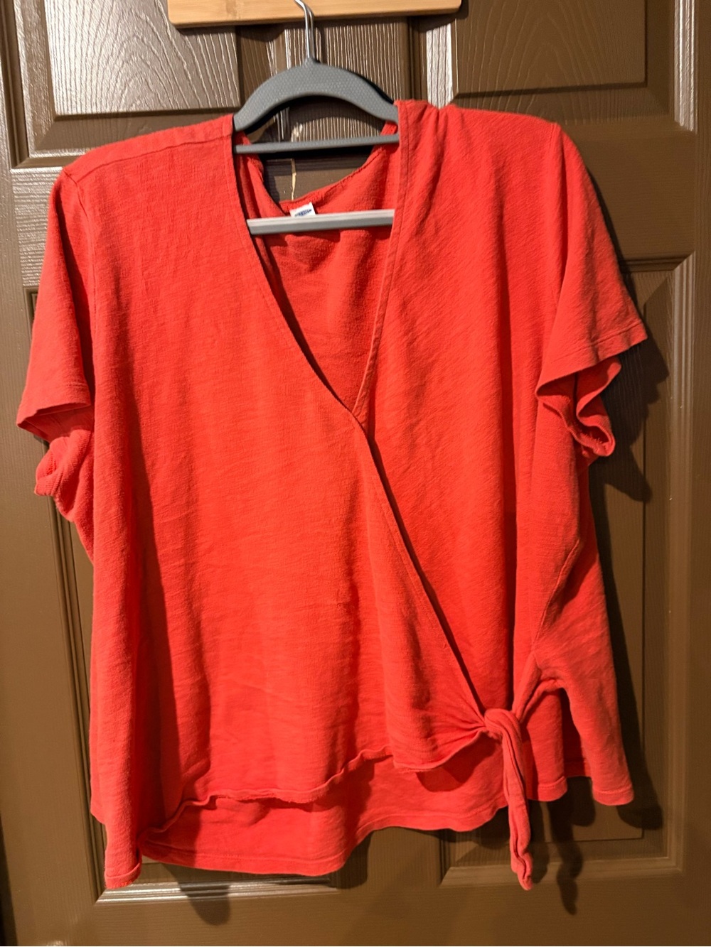 Old Navy Coral Wrap-Front Short-Sleeve Blouse with Side Tie